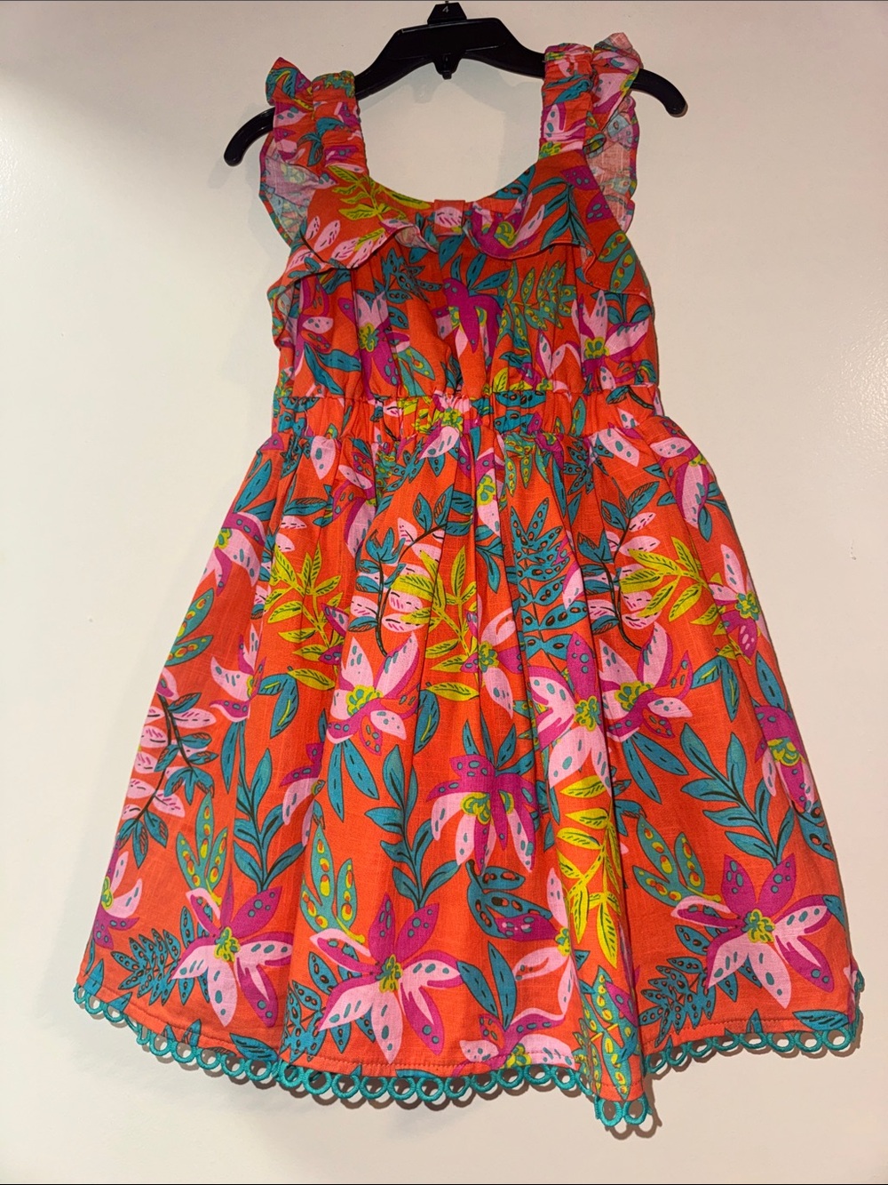 Tommy Bahama Girls' Orange Floral Ruffle Sundress with Pink & Teal Accents